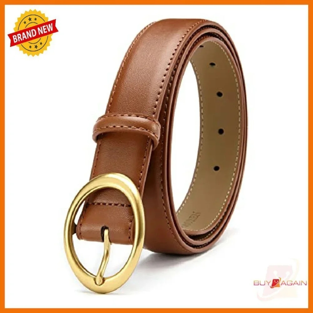 Premium Leather Belt with Gold Buckle for Jeans & Dresses